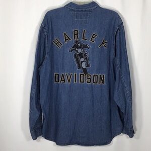VTG Harley Davidson Denim Shirt With Logo Stitching & Patches